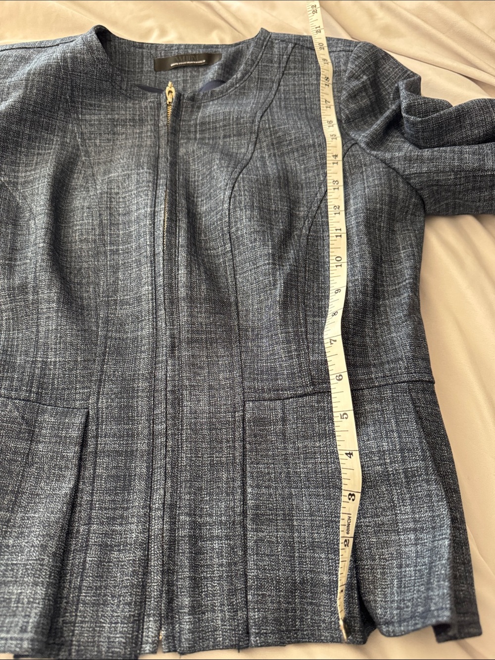 White House Black Market | Sea Blue Crosshatch Flirty Peplum Jacket Size 2 - Picture 11 of 11